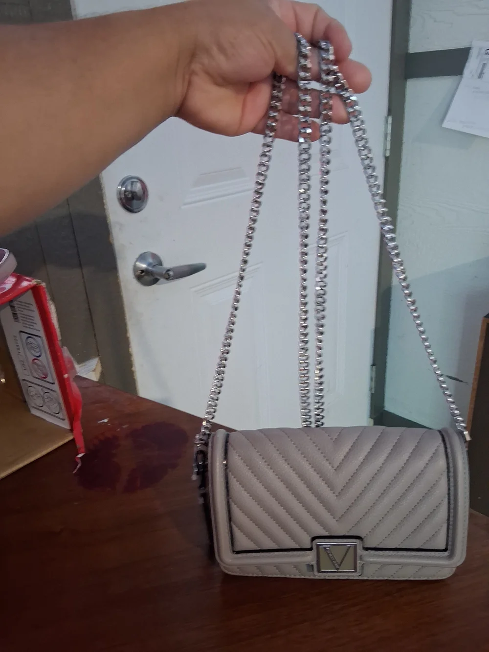 Victoria's Secret Quilted V-Accent Crossbody in Light Taupe